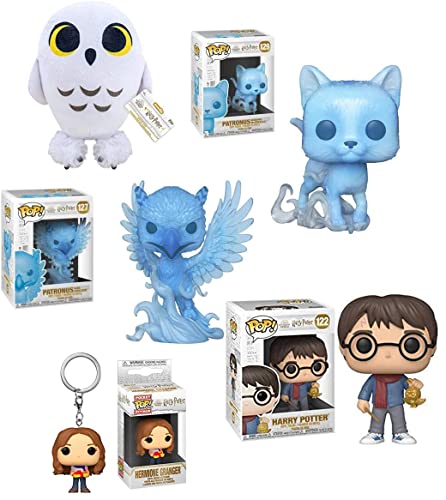 The Wizarding Worlds Coolest Creatures Funko Bundle: Harry Potter 122 + Pocket Pop! Hermoione + (Albus Dumbledore) 127 + Patronus (Minerva McGonagall) 129 + Pop! Plushie Harry Potter Hedwig 4" (5pcs)