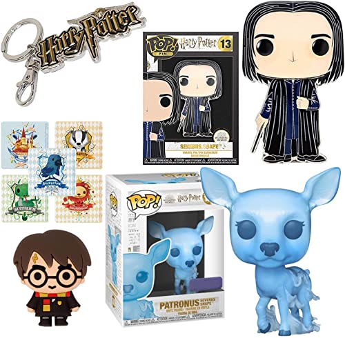 4 Magical Minis Wizard Pop! Harry Potter Severus Bundled with Slytherin Severus Figure Display + Figural Mag + Logo Pewter Hanger & Patronus Doe & Stcikers 5 Items