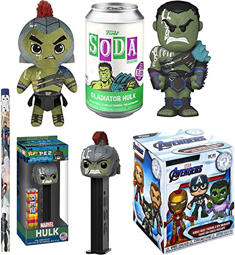 Blast Bro Gamer Hulk Gladiator Figure from Thor Soda Bundled with Mini Marvel Figure Blind Box Avengers + Green Character Pez Head + Ragnarok 8" Smash 4-Items