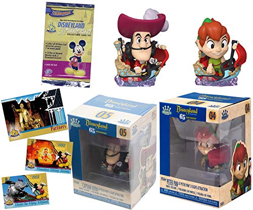 Peter Fly & Hook Disneyland Resort Attractions Figure Peter Pan's Flight Captain Mini Theme Park Ride Bundled with Anniversary Trading Collector Cards Pack 2 Items