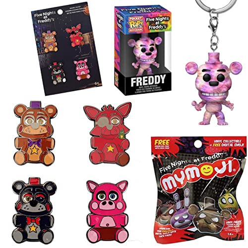 Pizza N GO Mystery Minis Figure FNaF Five Nights at Freddy's Bundled with Foxy Pigpatch Exclusive 4 Pin! Pack & Tie Die Pocket Pop! Hanger + Mymoji Blind Bag 3 terrifying items