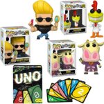 Original 90's Toons Cartoon Networks Throw Back Funny Weirdo's Funko Pop! Animation Bundle: Chicken 1072 + Cow 1071 + Johnny Bravo + Retro Uno Card Game 4 Items Original 90's Toons Cartoon Networks Throw Back Funny Weirdo's Funko Pop! Animation Bundle: Chicken 1072 + Cow 1071 + Johnny Bravo + Retro Uno Card Game 4 Items