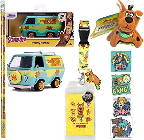 Bend Scoob Character Scooby-Doo! Mini Figure Bundled with + Gang Mystery Machine Van Classic + Hanger & Cartoon Stickers 4-Items Zoinks!