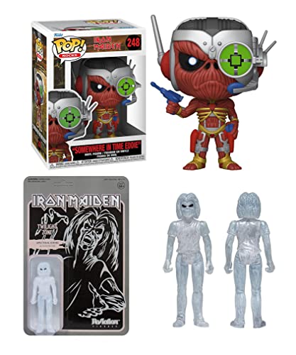 Attack of The Eddies Ultimate Iron Maiden Funko Bundle: Pop! Rocks Iron Maiden - Eddie (Somewhere in Time) 248 + Reaction Twilight Zone Spectral Eddie Action Figure 2 Item Bundle