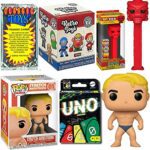 Stretchy Man & Rocker Retro Toys Pop! Figures Bundled with Stretch Armstrong + Red Robot Rock em ' Sock Character + Compatible with Uno Games HW Collectibles + Mini Blind Box & Trading Cards 5 Items