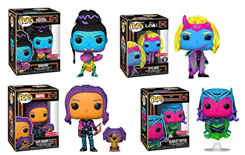The Ladies of Marvel Answering That Call! Funko Pop! Rare Black Light Bundle: Kate Bishop 1212/ Sylvie 988/ Scarlet Witch 986/ Shuri 276 (MCU's New Leading Ladies!) 4 POPS