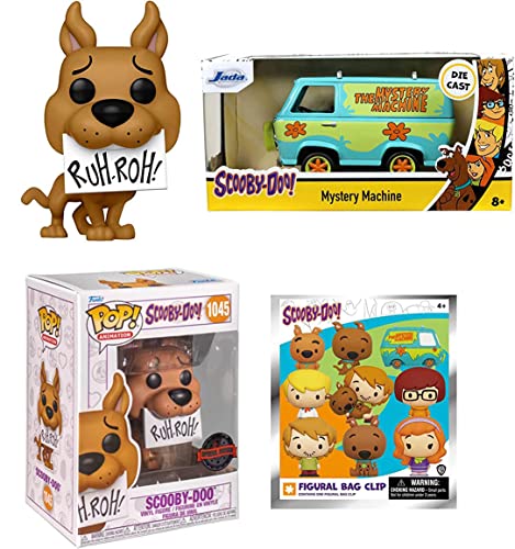 Ruh-Roh! Scooby-Doo Funko Figure Car Set: Pop! Scooby Figure Exclusive 1045/ Chibi Figural Hanger Bag/ Mystery Machine 1:32 Scale Die-Cast (3 Items)