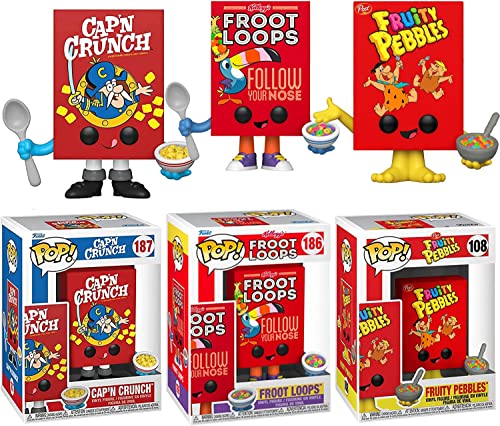 Captain Toucan Pop! Ad Icons Cartoon Morning The Flintstones Box Figure Fred & Barney Bundled with Fruity Pebbles + Sam Froot Loops + Cap'n Crunch Character 3 Items