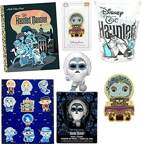 Leota Haunted Mansion Souls Disney Ghosts Spirit Madame Characters Mini Figure Bundled with Hitchhiking Shot Glass + Pop Pin + Disneyland Ride Book + Mini Character Stickers Spooky 5 Items