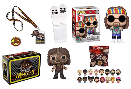 A Mick Foley Super Pack Funko WWE Bundle: Funko Pint Size Heroes WWE Pack/ Pop! WWE: Dude Love 109/ Mankind Collector's Lunch Box and Figure Exclusive Including Sock, Pin + Lanyard (7 Item Bundle)