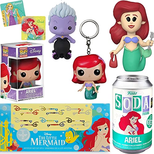 Mer Mini Figure Little Mermaid Princess Ariel Disney Bundled with Character Cartoon Soda Exclusive + Backpack Hanger + Souvenir Key! Blind Box + 3D Ursula Mag 4 Items