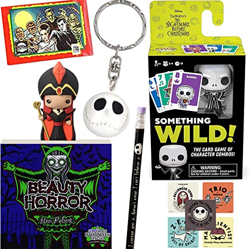 Skellington Pocket Nightmare Jack Pack Before Christmas Mini Figure Pop! Wild Game + Icon Fright Hanger Bundled with Halloweentown Stickers + Ghoulish Book + Monster Cards + Villain Mag 7 Items