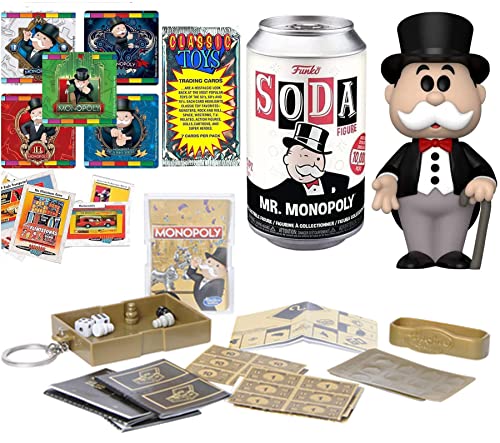 Rich Uncle Moneybags GO Monopoly Figure Soda Icon Uncle Penny Bags Character Bundled with Classic Mini Game Version + Vintage Toy Trading Cards & Game Sticker Pack 4 Items