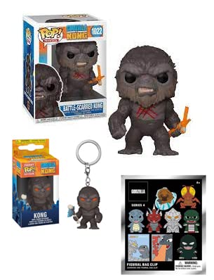 The Fight Everyone is Talking About Funko Pop! Godzilla Vs Kong Bundle: Battle Scarred Kong 1022 + Kong Pocket Pop! + Godzilla Figural Bag Clip Series 4 Bag (3 Items)